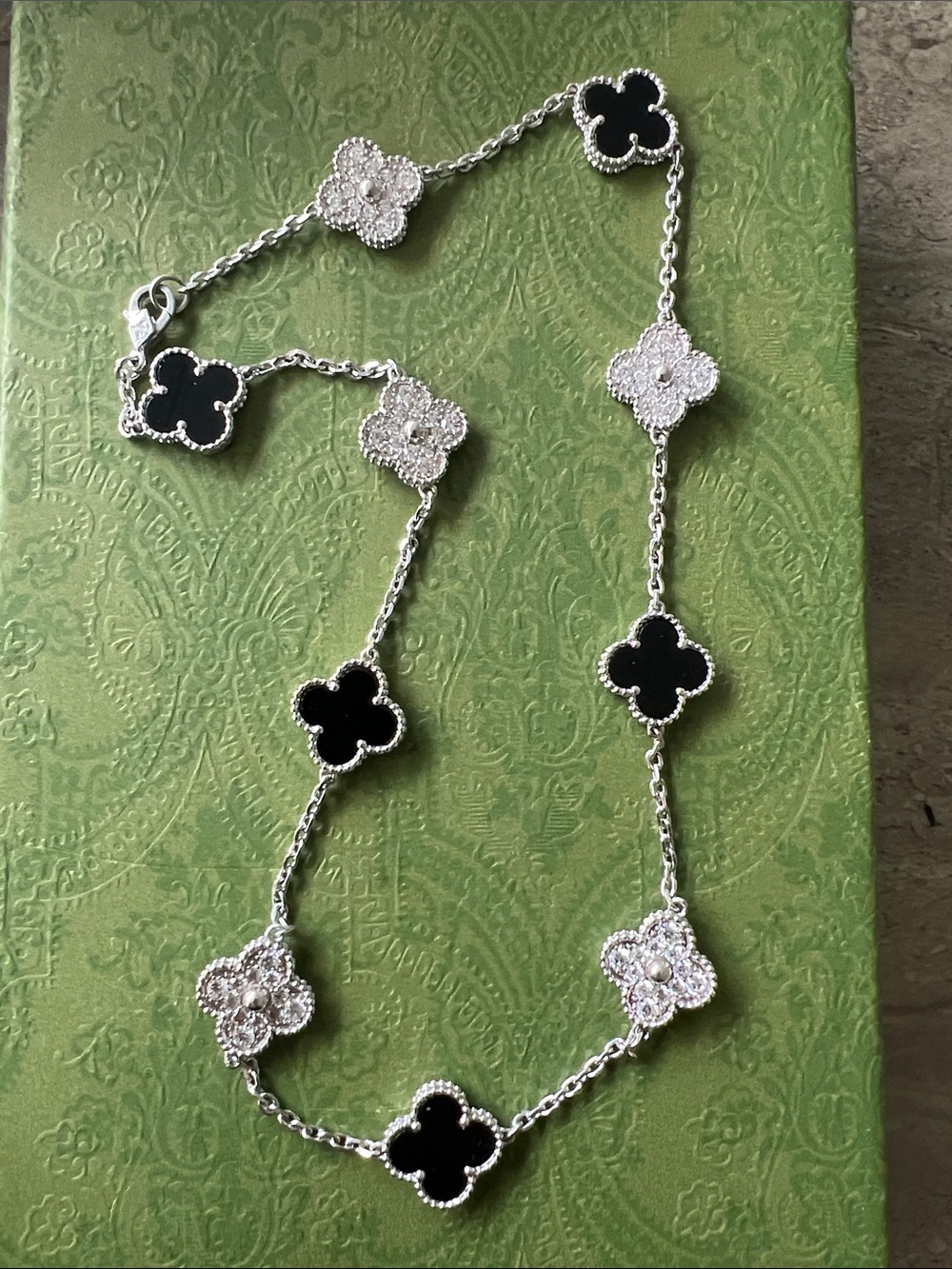 Silver and black 10 Clover Necklace with rhinestone jewelry bling new